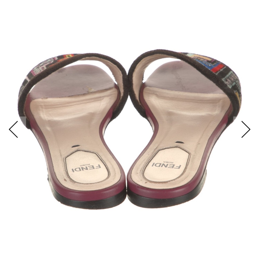 Fendi Black and Pink Embroidered Slide Sandals - Picture 4 of 5